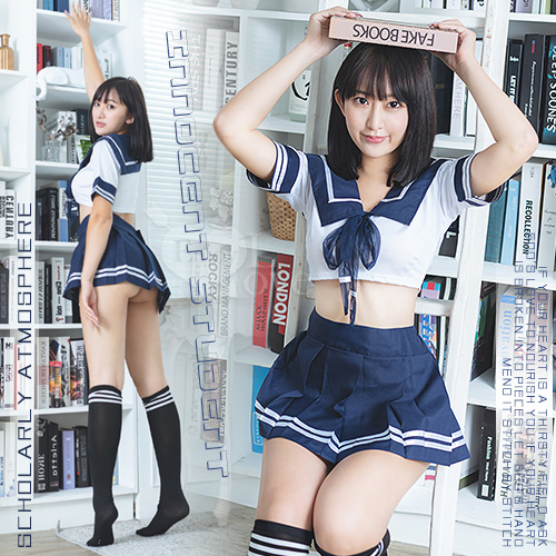 學生角色扮演服！大方水手領短上衣百褶短裙四件式套裝 E535701